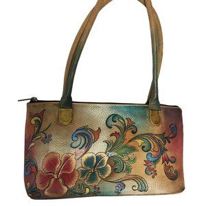 Anuschka NEVER USED Handpainted Leather Satchel Bag Floral Scrolls